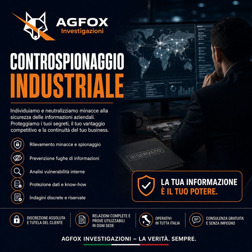 Attività di controspionaggio industriale svolta da AGFOX Investigazioni